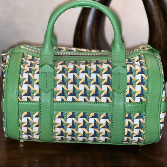 Tory Burch Wicker Print Satchel. H 8”, L 13”, Depth 8.5” - Picture 1 of 12